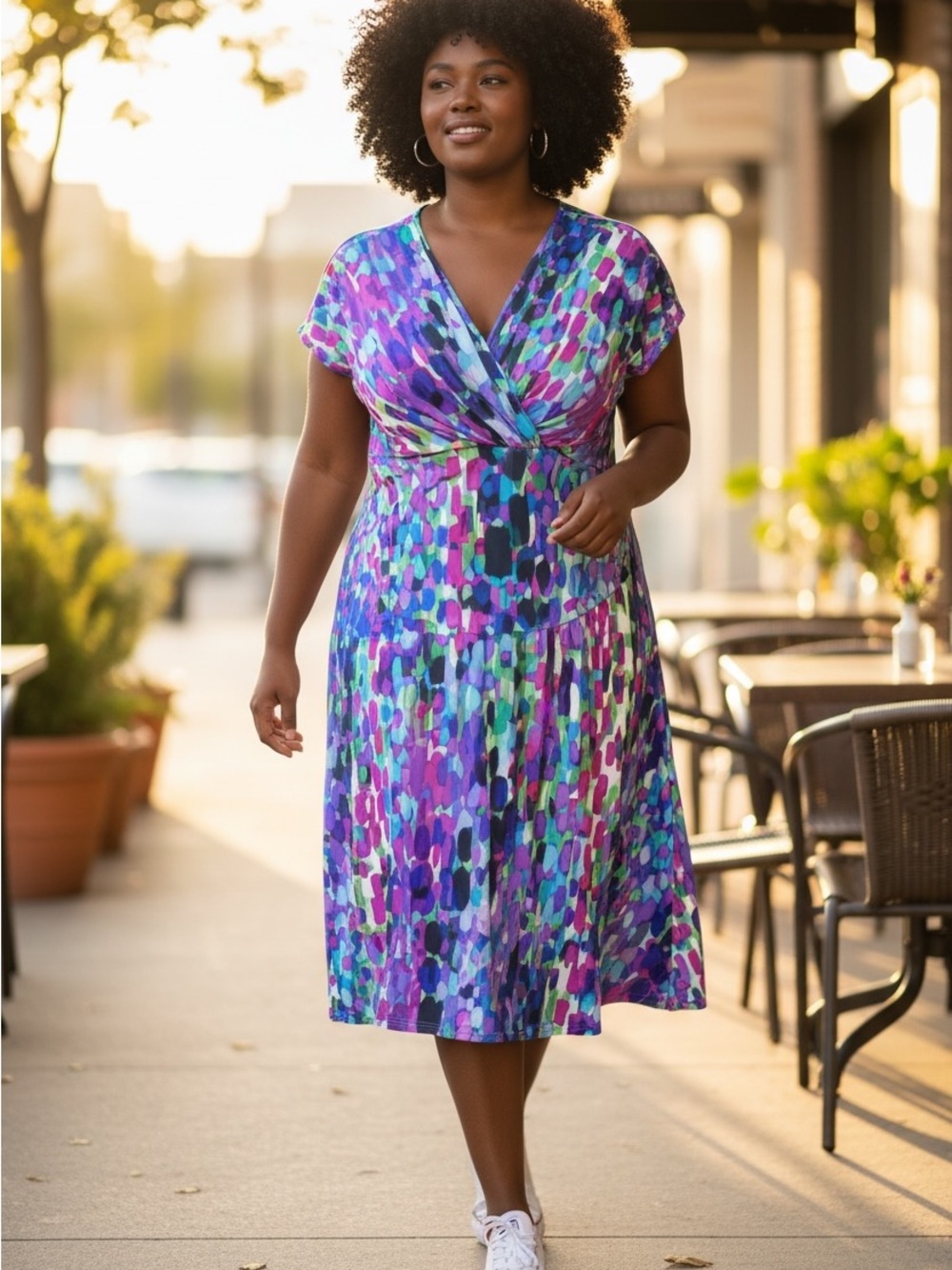 Ivy and Blue By Maggy Boutique Wrap style Multicolored Cap Sleeve Dress Size 18W